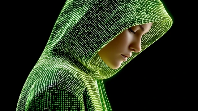 Woman in Binary Code Cyberpunk Editorial Photo