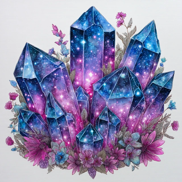 Floating Crystals with Star Fields Art