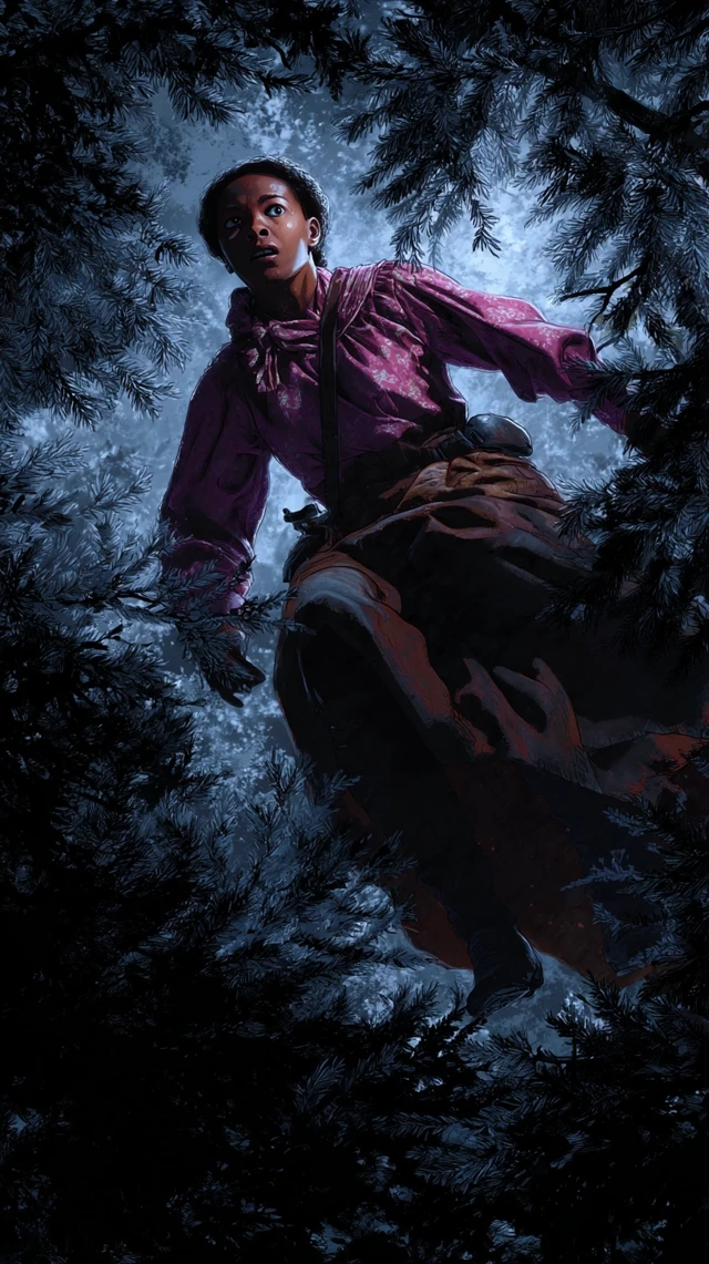 Harriet Tubmans Escape Through the Forest at Night