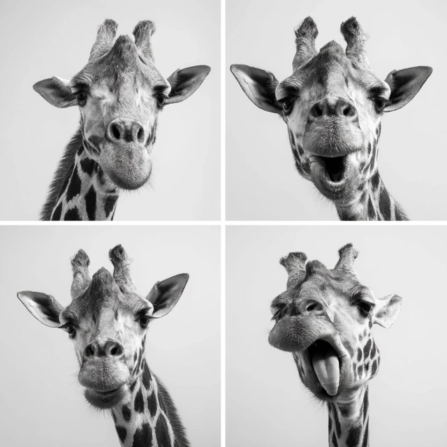 Giraffe Emotions Black and White Photos