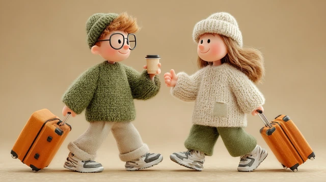 3D Cartoon Couple Traveling With Suitcases