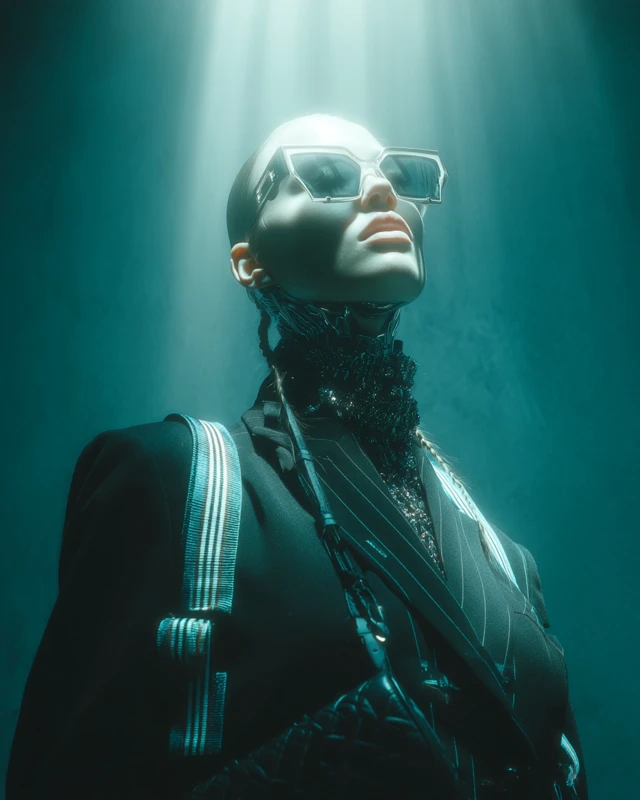 Cyborg Woman in Chic Moonlit Fashion