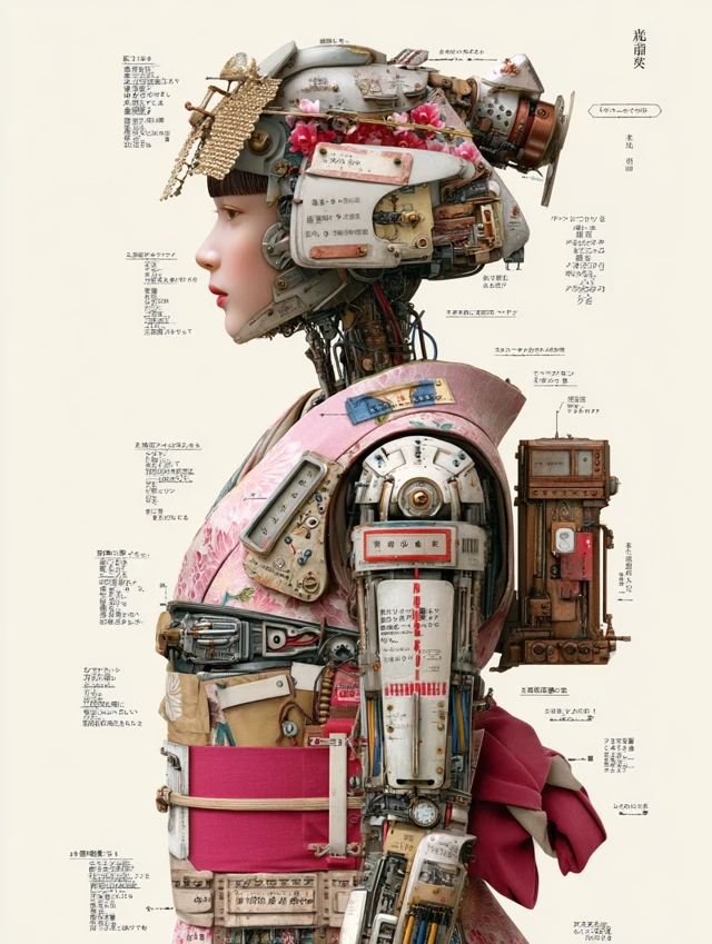 Steampunk Geisha Robot: Detailed Cross Section