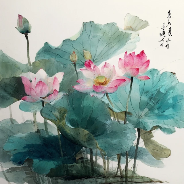Lotus Flower Ink Painting Delicate Beauty