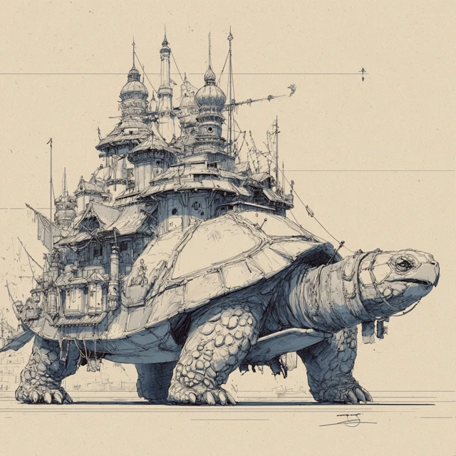Armored Turtle City Sketch Art