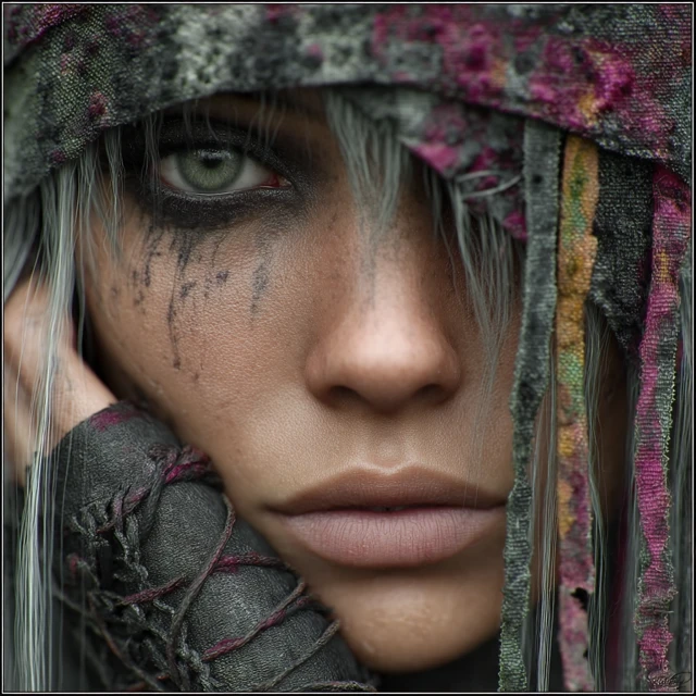 Mystic Witch Portrait: Burdened Wisdom and Veiled Face
