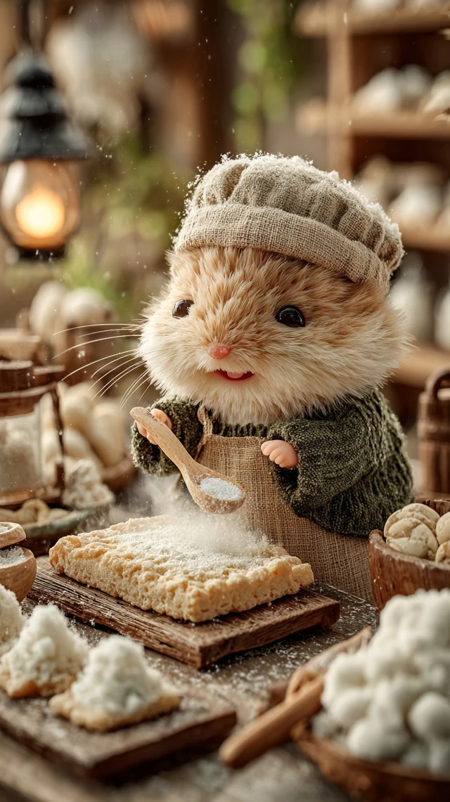 Hamster Chef Baking Pastry in Vintage Tea Room