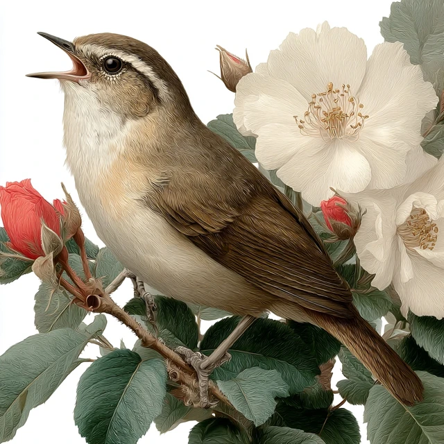 Japanese Bush Warbler Singing Bird Illustration