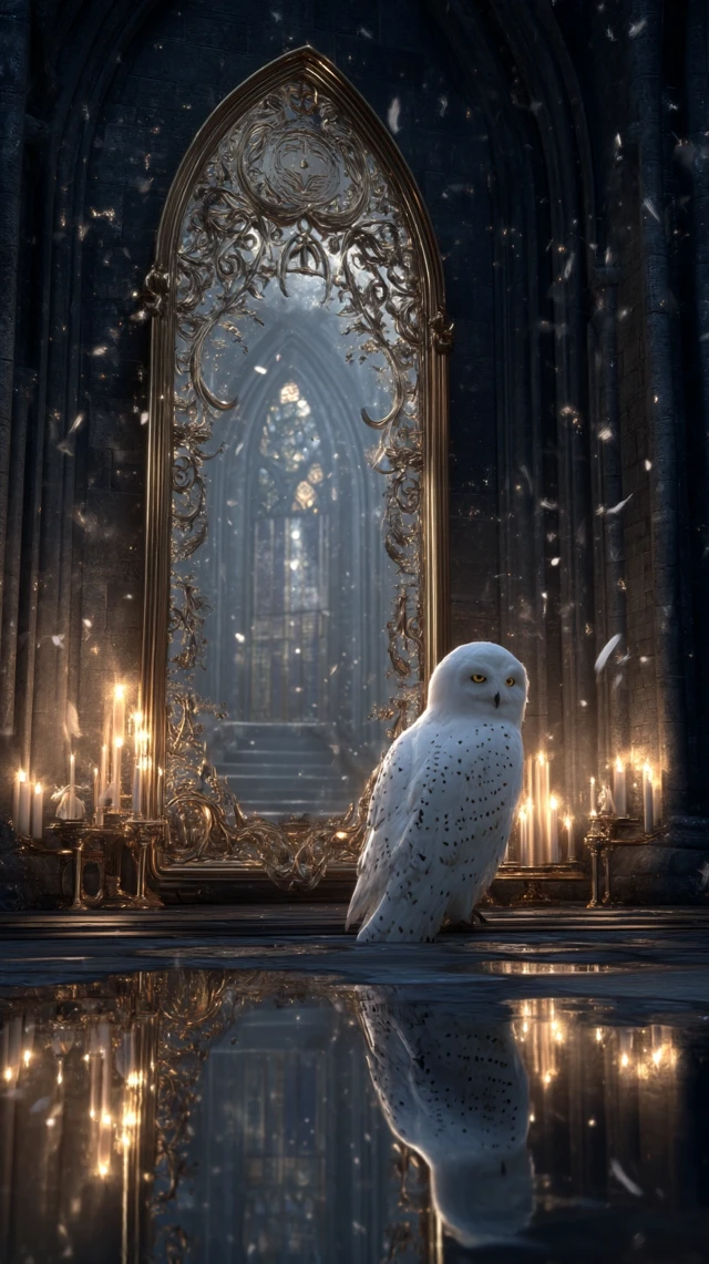 Majestic Owl and Enchanted Mirror Fantasy Art