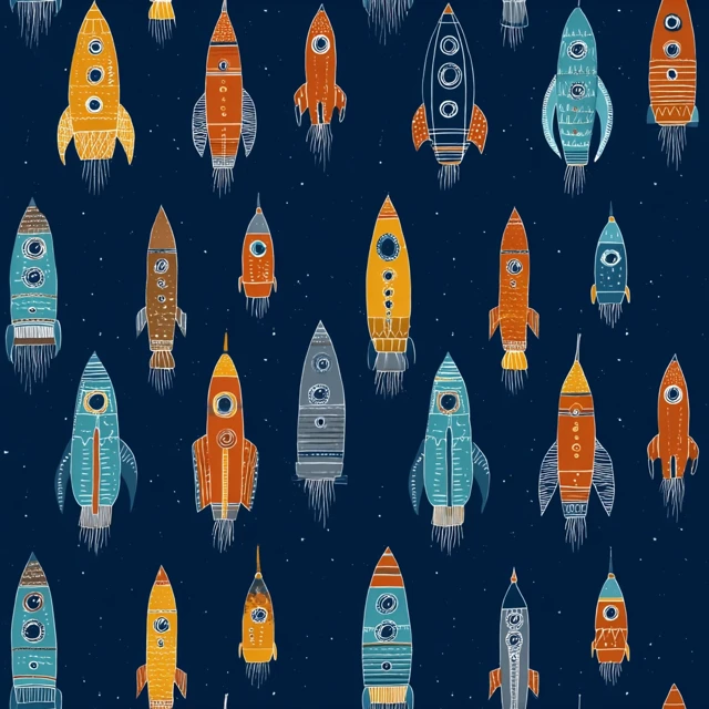 Space Rockets Seamless Pattern Illustration