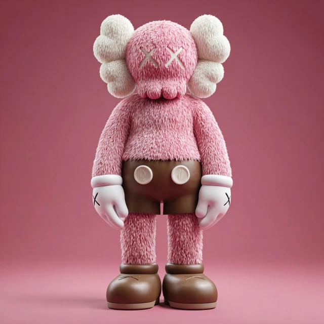 KAWS Figure 3D Render Pink Fur Cartoon