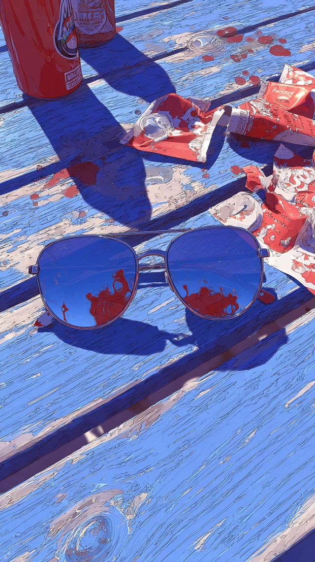 Broken Sunglasses on Picnic Table 3D Art