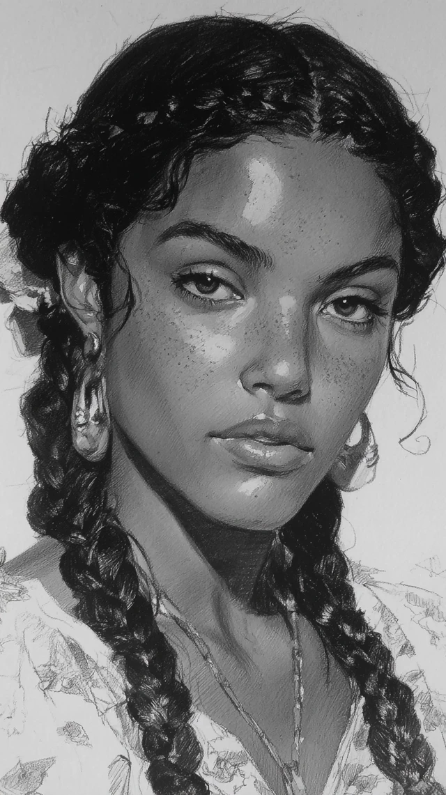 Indigenous American Woman Pencil Drawing Portrait