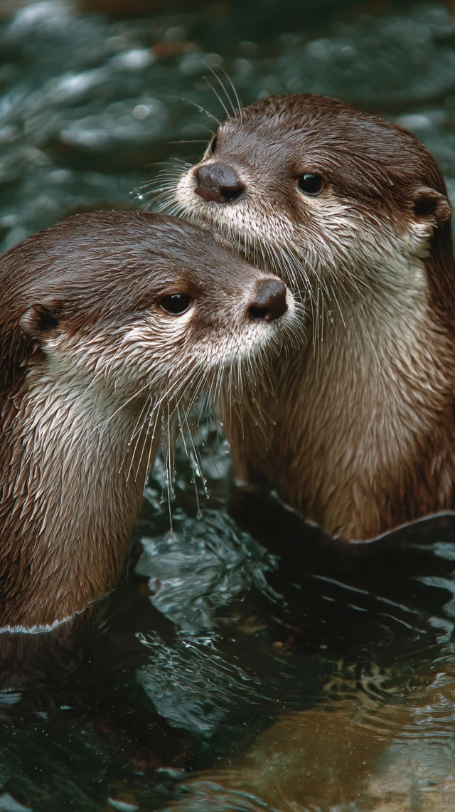 Two Adorable Otters Playing HD Wallpaper