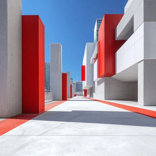 Modern Cityscape Red Accents Minimalist Architecture