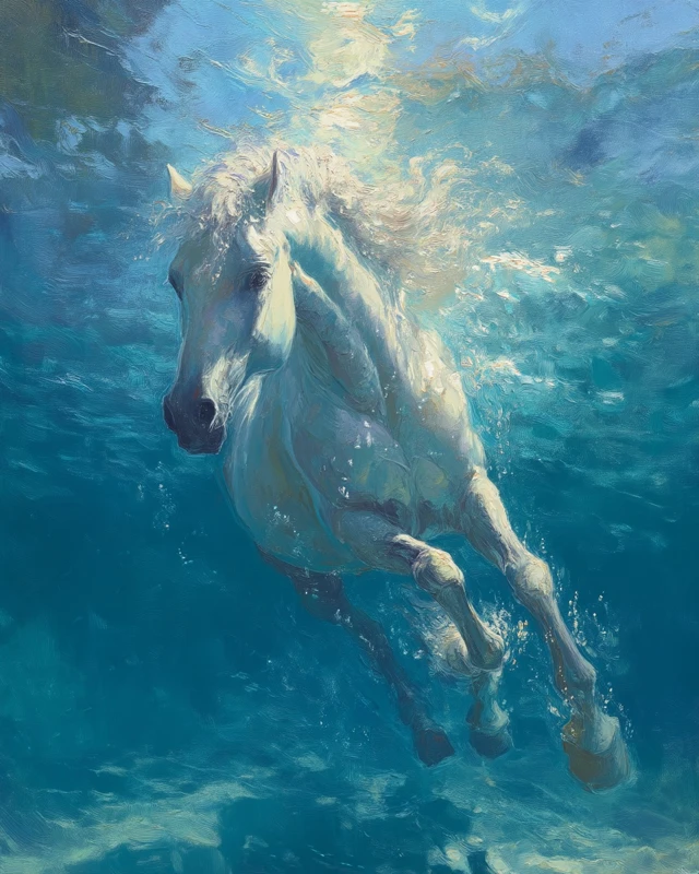 Underwater Majestic Unicorn Oil Painting