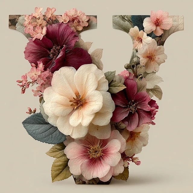 Watercolor Floral Letter V in Pink Pastels Elegant Design