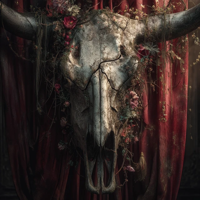 Bull Skull Art Ethereal Floral Arrangement