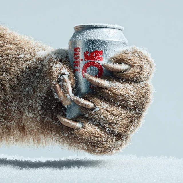 Bear Paw Holding Beer Can Realistic Studio Shot