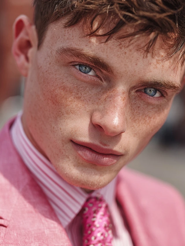 Elegant Man in Pink Suit Vogue Fashion Editorial