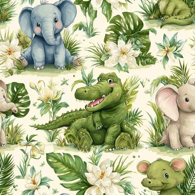 Cute Jungle Animals Seamless Pattern Wallpaper
