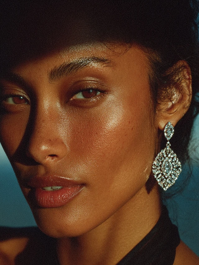Elegant Woman with Earring Close Up Vogue Style