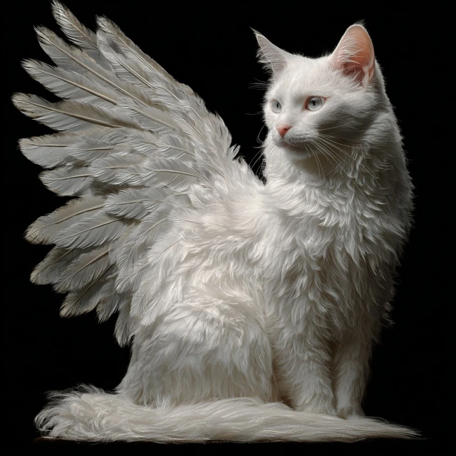 Winged White Cat Artwork