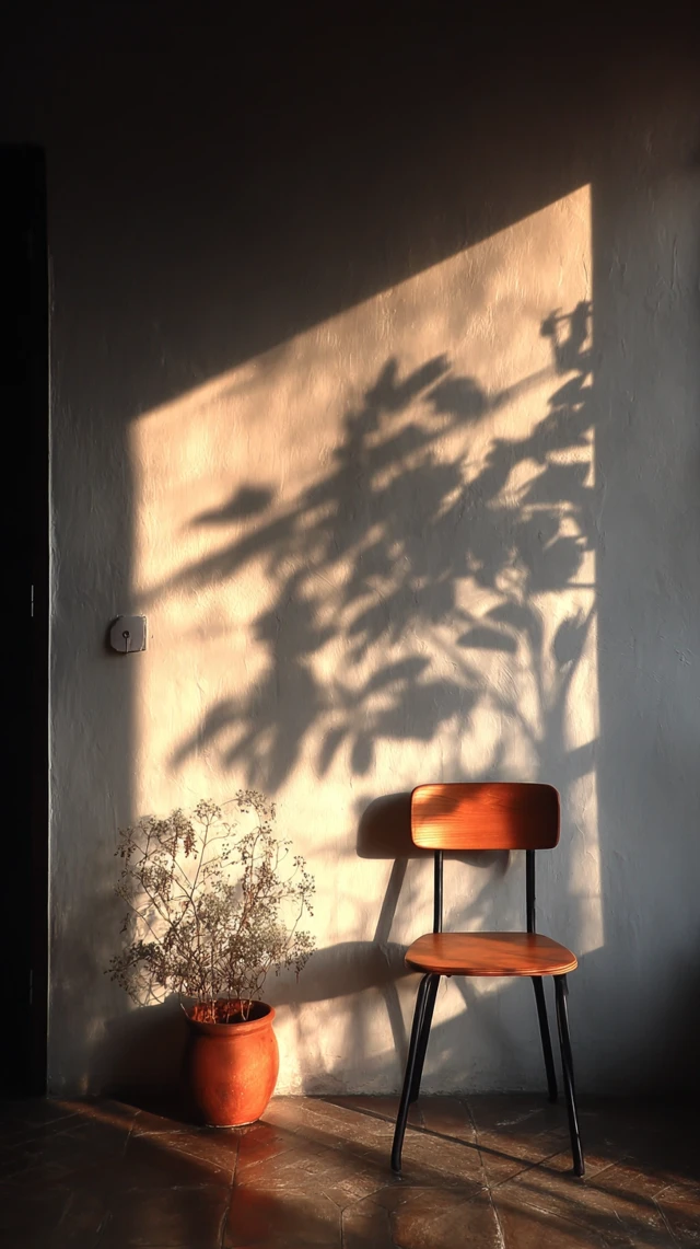 Calm Interior Aesthetic Plant Shadow and Chair