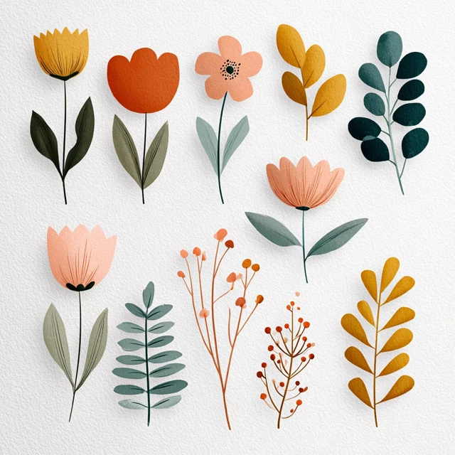 Botanical Clip Art Floral Elements for Design
