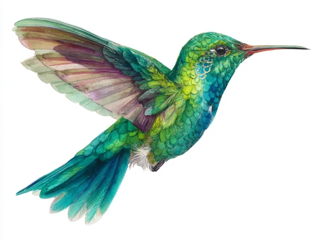 Watercolor Hummingbird in Jewel Tone Green