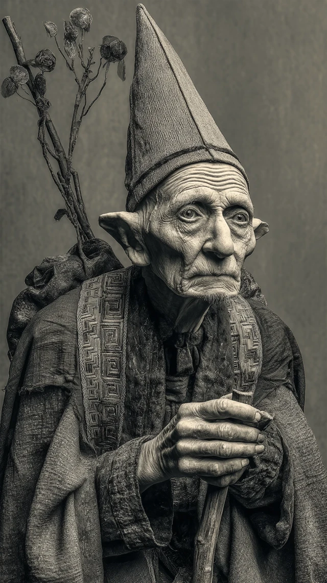 Elderly Gnome Portrait Dark Fantasy Beksinski Style