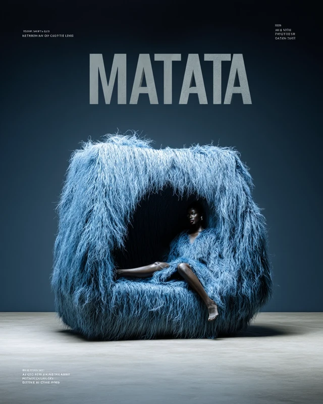 Afrofuturistic Fashion Model in Blue Fur Chair MATATA