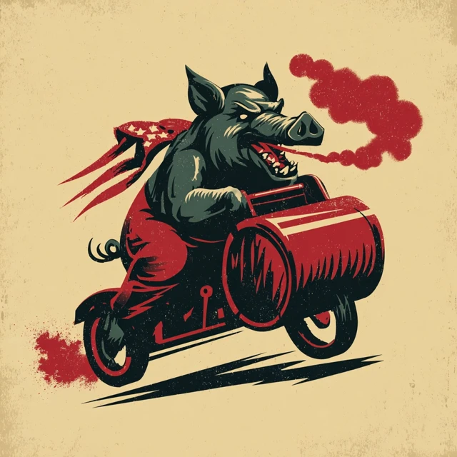 Quickie Que Grill Logo Pig Hog Riding Smoker
