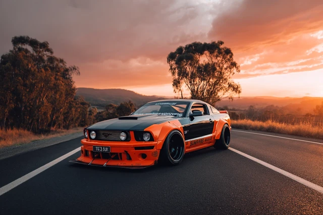Modified Ford Mustang Widebody on the Highway