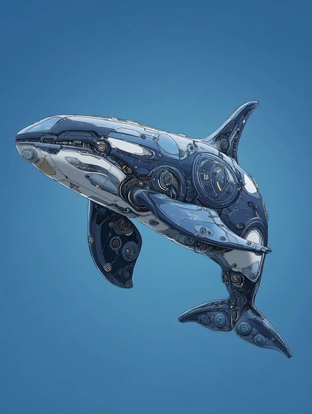 Futuristic Orca Illustration Meziers Ghibli Style