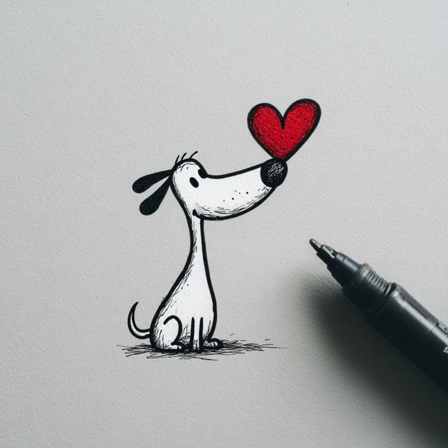 Dog Holding Heart Simple Drawing