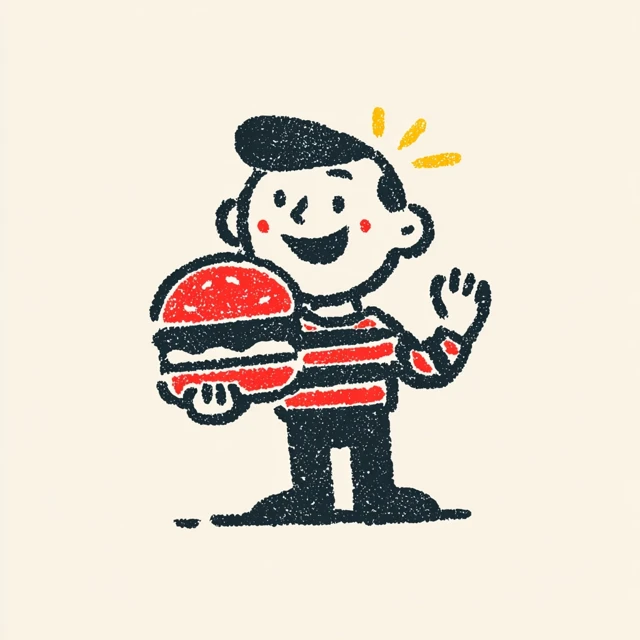 Vintage Cartoon Mascot with Burger Retro Design