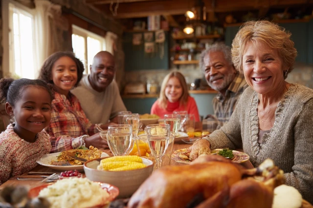 Diverse Family Thanksgiving Meal Warmth and Togetherness