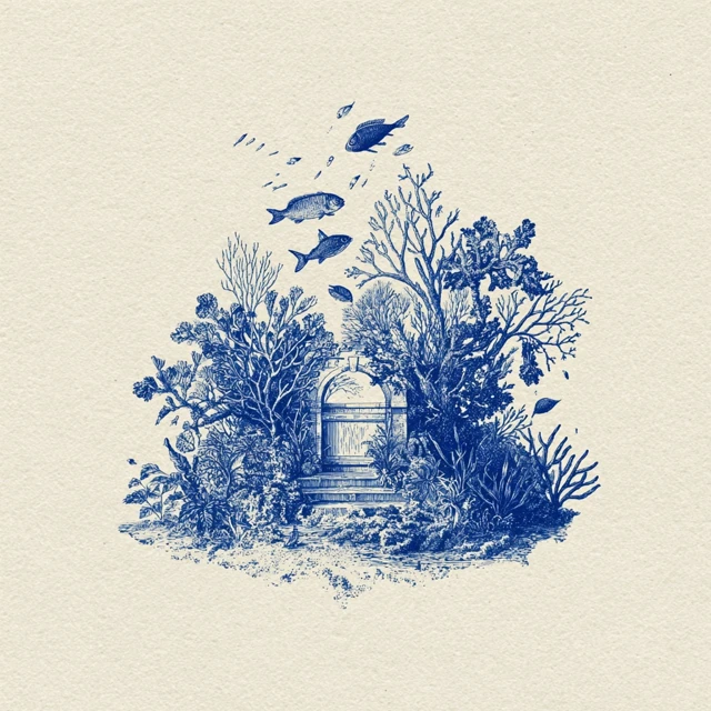 Underwater Gate Illustration Vintage Style