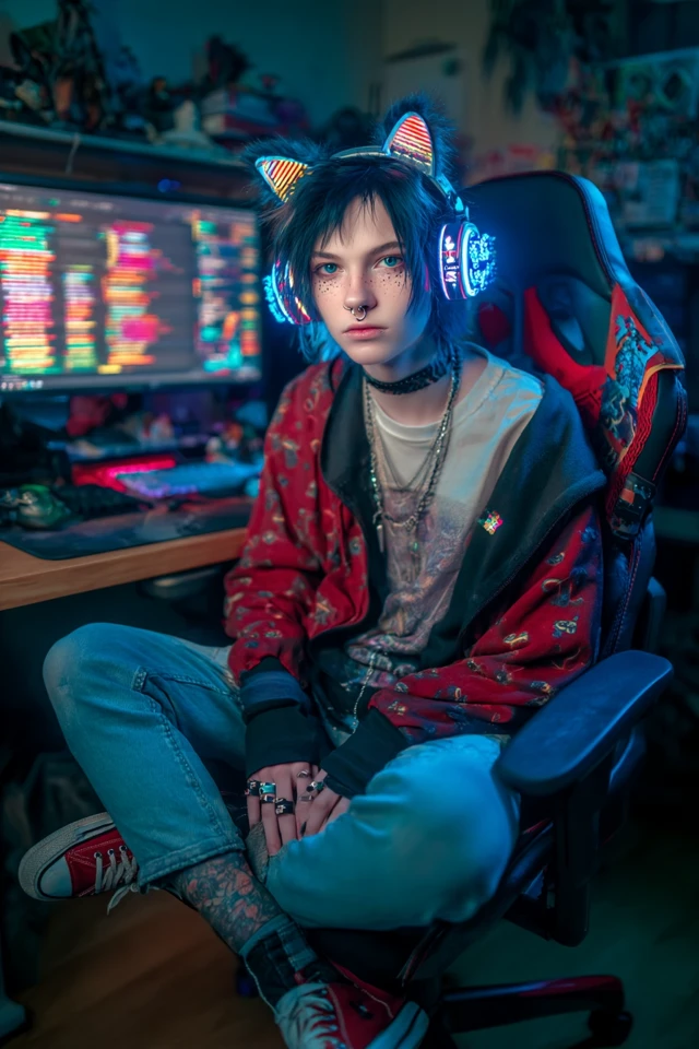 Emo Computer Science Student in Gaming Chair