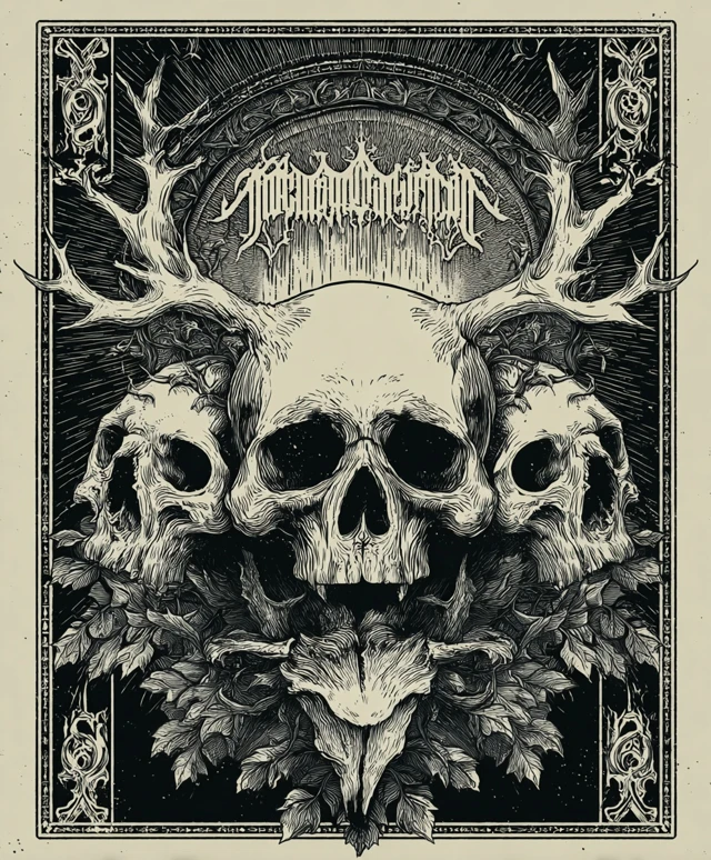 Gothic Skull Art Black Metal Band TShirt Design