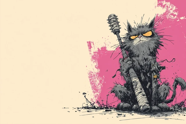 Gritty Cat with a Spiked Bat Urban Illustration