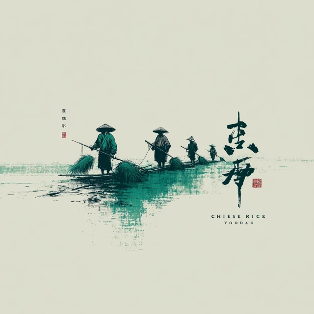 Chinese Rice Farmer Logo Minimalist Ink Painting
