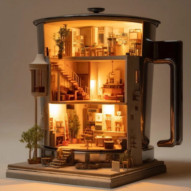 Miniature Home Interiors Inside Espresso Pot