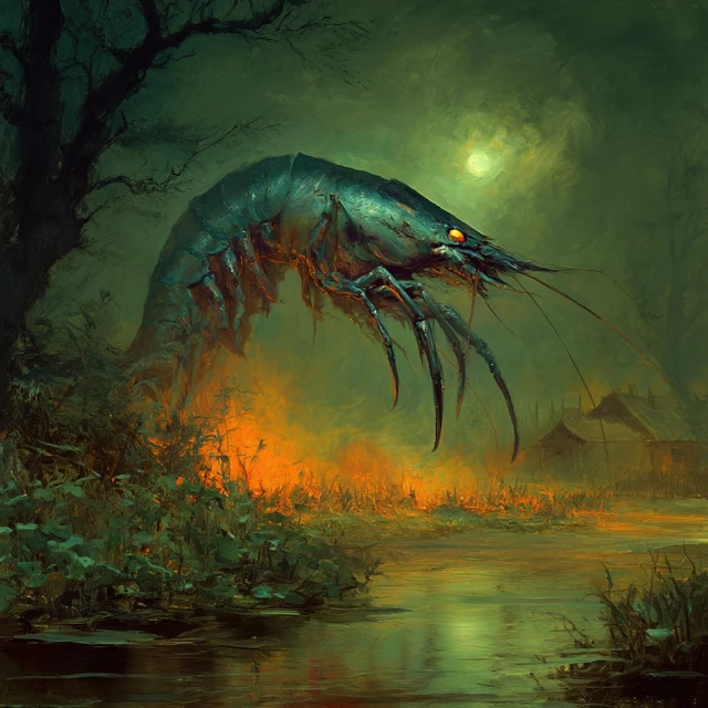 Fantasy Monster Shrimp Swamp Dark Painting