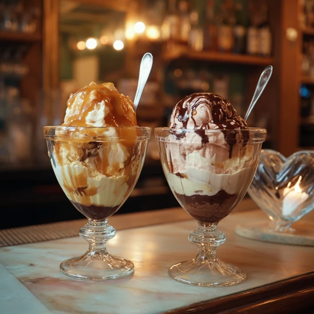 Caramel and Chocolate Sundaes Dessert Photography