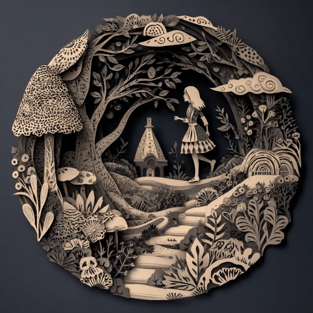 Alice in Wonderland Paper Cutout Surreal Art
