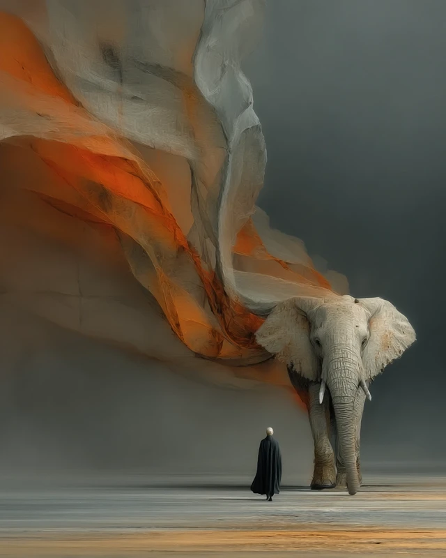 Elephant Emerging From Orange Vortex Impressionistic Art