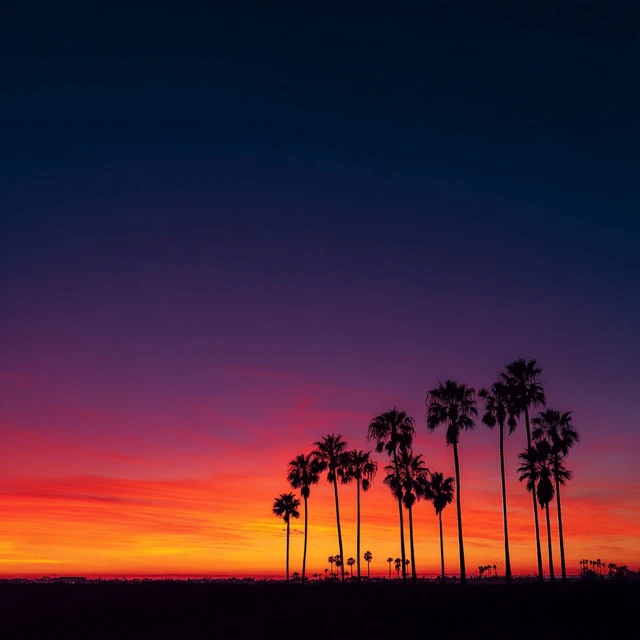 Sunset Silhouette California Palm Trees
