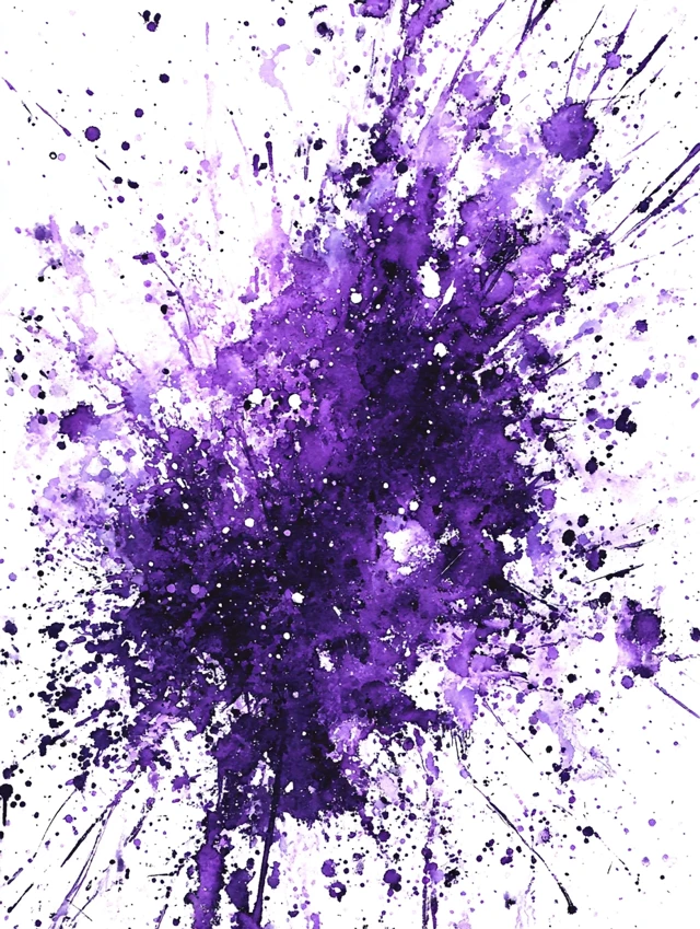 Purple Watercolor Splashes on White Background Art